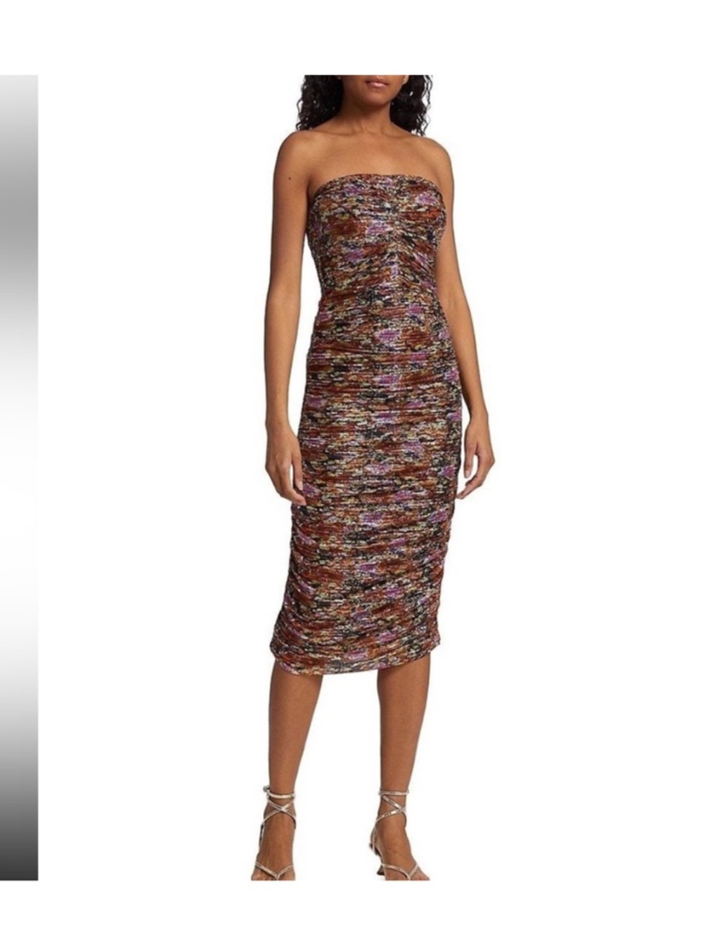 Ramy Brook Strapless Claire Metallic Purple Floral Midi-dress Size 10